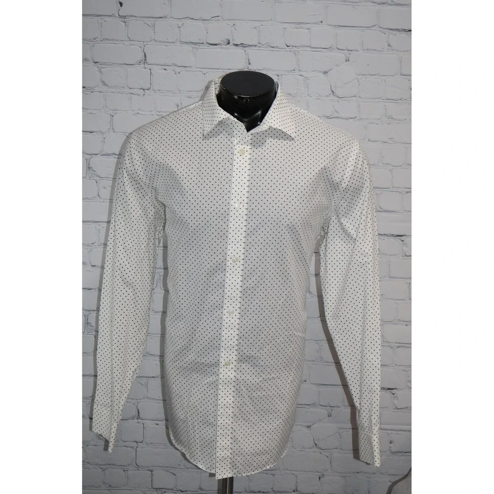 Banana Republic Button Up Shirt Mens XL White Polka Dot Slim Fit Non-Iron Cotton